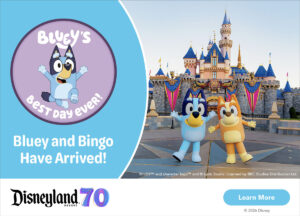 Disney ticket store link. graphic with Bluey and Bingo