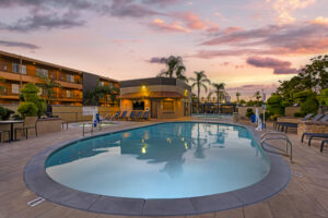 Image of pool area in the early evening