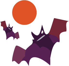 2 bats infront of a orange moon - graphic