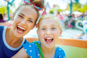 Mother and daughter at the theme park