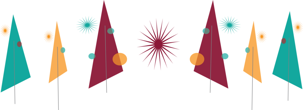 Simple graphic of Christmas trees in a row